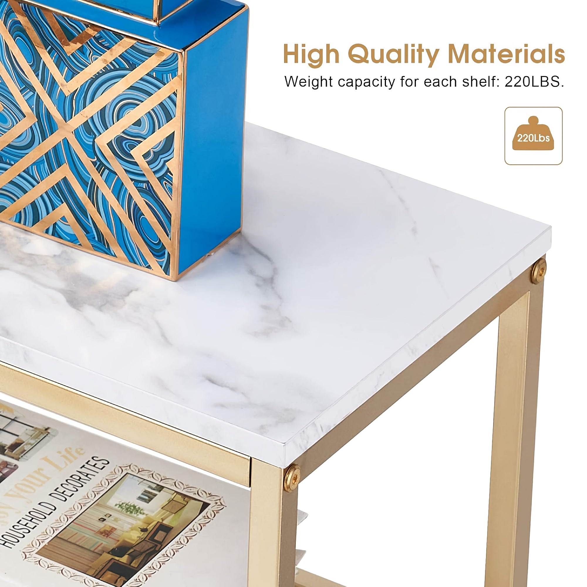 3-Tier Console Table, 120 cm Faux White Marble Buffet Table with Storage Shelf, for Home, Hallway, Living Room (White-Gold) - 6090-Sage-80GOLD 3-Tier Console Table, 120 cm Faux White Marble Buffet Table with Storage Shelf, for Home, Hallway, Living Room (White-Gold) - 6090-Sage-80GOLD